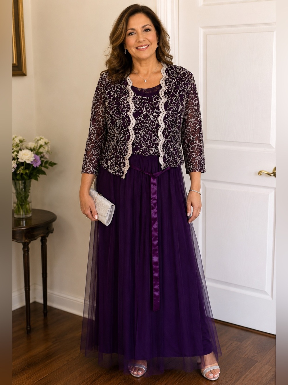 Candalite sequin lace maxi dress with jacket